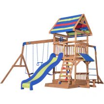 Backyard Discovery - Northbrook Aire de Jeux en Bois Aire de Jeux Ext rieur avec balan oires/Toboggan/bac de Sable/Mur d'escalade Balancoire