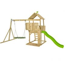 Aire de jeux kingswood tour - échelle - plateforme - bac à sable - toboggan - balançoire - fauteuil bébé - bois fsc h306 cm