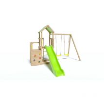 Aire de jeux en bois 2,20 m ultra xperience Trigano jardin - Mur d'escalade toboggan et balançoires - 8 enfants
