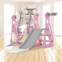 Hauss Spole - Cadeau de Noël Toboggan Aire de jeux enfant 4 en 1 avec balançoire, support de basket-ball pour l'intérieur, rose