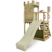 Tour de jeux Château des chevaliers BoldBaron avec toboggan und Bac à sable, Bac à sable intégré – vert sauge - Fatmoose