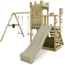 Tour de jeux Château des chevaliers BoldBaron avec balançoire & Bac à sable, garantie 10 ans, Bac à sable intégré – vert sauge - Fatmoose