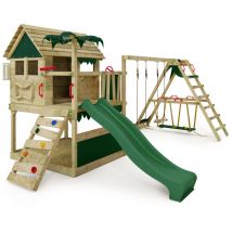 Tour de jeux Portique d'escalade TikaTaka avec toboggan & SurfSwing, tour d'escalade avec bac à sable, Échelle & accessoires de jeu - vert - Fatmoose