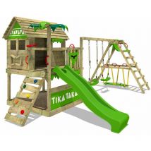 Aire de jeux TikaTaka Town xxl – Surfswing avec bac à sable et toboggan - Cabane enfant extérieur avec échelle d'escalade & accessoires de jeux