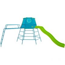 Tp Toys - Aire de jeux métal explorer tour - tapis explorer - hublot - pont de singe - toboggan - kit d'ancrage h201 cm