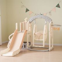 Aire de jeux pour enfants 5 en 1, avec balançoire, toboggan, échelle, panier de basket, télescope et boîte de rangement, ensemble de jeu