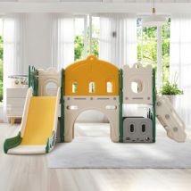 Aire de jeux pour enfants 6 en 1 , aire de jeux de jardin avec échelle d'escalade, tunnel et panier de basket, Jeu intérieur/extérieur Enfant, Vert