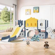 Aire de jeux pour enfants 6 en 1 , aire de jeux de jardin avec échelle d'escalade, tunnel et panier de basket, Jeu intérieur/extérieur Enfant, Bleu