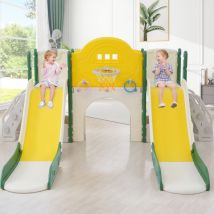 Aire de jeux pour enfants 8 en 1, avec 2 toboggans, escalade, jeux de forage, rangements, couloir de jeu, panier de basket, jeu de lasso, télescope,