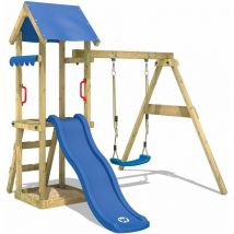 Wickey - Aire de jeux Portique bois TinyWave avec balançoire et toboggan bleu Maison enfant exterieur avec bac à sable, échelle d'escalade &