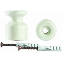 Aislador Gambarelli de porcelana blanca con tornillos y bolsillos 01200