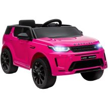 Aiyaplay - coche eléctrico para niños de +3 años con licencia Land Rover Discovery Sport batería 12V mando a distancia faros bocina y música rosa