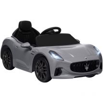 Aiyaplay - coche eléctrico para niños de +3 años Maserati Gran Turismo Folgore con batería 12V mando a distancia faros bocina y música MP3 gris