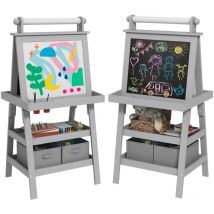 Aiyaplay - Double-Sided Art Easel for Kids w/ Paper Roll, Storage Baskets Grey