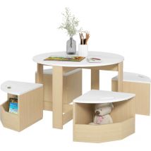 AIYAPLAY Five-Piece Kids Table and Chairs Set with Storage, White