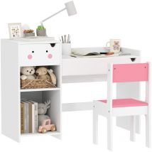 Kids Desk and Chair Set, Toddler Table and Chair Set, White/Pink - Aiyaplay