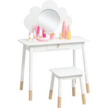 Aiyaplay - Kids Dressing Table with Mirror, Stool, Drawer, Cloud Design, White