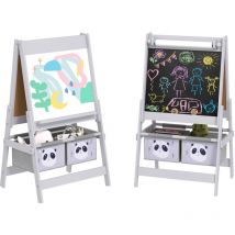 Kids Easel with Paper Roll, 3 in 1 Art Easel Blackboard, Whiteboard Grey - Aiyaplay