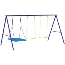 Aiyaplay - Kinderschaukel Outdoor 3 Sitzer Schaukelgerüst mit Plattformschaukel, Gürtelschaukel, Schaukelgestell aus Stahl, Gartenschaukel für Kinder