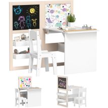 Aiyaplay - mesa y silla infantil de 2 piezas mesa infantil con silla y caballete plegable mesa para niños con estantes y rollo de papel blanco