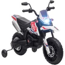Aiyaplay Moto Eléctrica Para Niños 12v Con Licencia Aprilia Con Ruedas Auxiliares Desmontables, 6 Km/h, Suspensión Trasera, Faro, Música Y Usb, Blanco