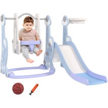 Aiyaplay - Rutsche 4-in-1 Kinderrutsche mit Schaukel, Basketballkorb, Klettergerüst, Kleinkinderrutsche mit Raketendesign Kinder Spielplatz für