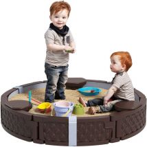 Aiyaplay - Sandkasten 120 x 120 cm Imprägniert Kinder Sandbox mit Sitzbänken Bodenvlies, Unterlage, wetterbeständige Sandkiste für Outdoor Terrasse
