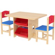 Set per Bambini con 2 Sedie e Tavolo con 4 Contenitori Portaoggetti - Aiyaplay