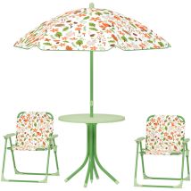 Aiyaplay Set Tavolo, 2 Sedie E Ombrellone Da Giardino Per Bimbi 2-5 Anni Verde