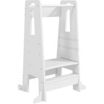 Aiyaplay - torre de aprendizaje con pedal altura ajustable en 3 niveles y barrera de seguridad para baño cocina 45x47,5x91 cm blanco