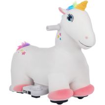 Aiyaplay - unicornio eléctrico para niños de 18 a 36 meses caballo balancín eléctrico con batería 6V y música carga 25 kg 69x34x53 cm blanco