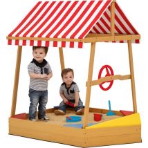 Aiyaplay - Wooden Kids Sandpit with Canopy, Seats, Rudder & Bottom Liner