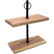 Akazie Massivholz Etagere natur - 42 x 35 cm - Holz Serviertablett mit 2 Etagen - Etagenständer Servierplatte Buffetständer Servierständer