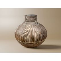 Akira - Vase ethnique en polyrésine bois et blanc H26 cm akira