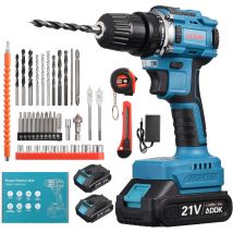 Rosahqnda - Akku-Bohrschrauber, 21 v, zwei 1500 mAh Akkus, 37 Zubehörteile, bürstenloser Motor,Elektrische Bohrmaschine