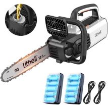 Litheli - Akku-Kettensäge mit einer Blattlänge von 30 cm, leistungsstarke Elektro-Kettensäge mit bürstenlosem Motor und 2Ah Akku