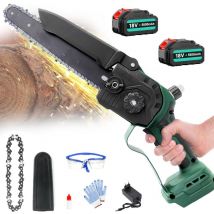 Akku-Kettensägen, 8 Zoll elektrische bürstenlose Säge, robuster handgeführter Holzschneider, mit 2 Ketten + 2x 5,5-A-Akku + Ladegerät, kompatibel mit