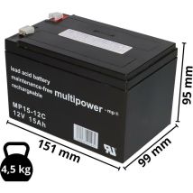 Akku 12V 15Ah für E-Mobil Reha-Technik – Faston 6,3 mm – 151 mm, 99 mm, 104,5 mm – Multipower