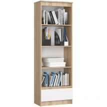 Akord - Büroregal R60 Büro-Bücherregal Sonoma-Eiche 60 cm Schublade 4 Ebenen Front Weiß B60 x H180 x T35 cm