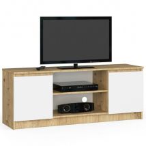 Akord - tv Schrank Fernsehkommode 140 cm Eiche Artisan 2 Türen 2 Ebenen Front Weiß B140 x H55 x T40 cm