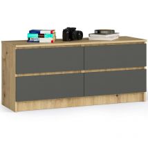 Akord - Kommode K120 Eiche Artisan 120 cm 4 Schubladen Front Graphitgrau B120 x H55 x T40 cm