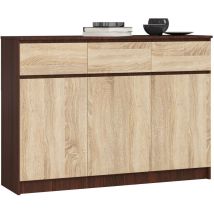 Kommode Akord K140 Wenge 138 Cm 3 Türen 3 Schubladen 6 Ebenen Front Sonoma-eiche B138 X H99 X T40 Cm