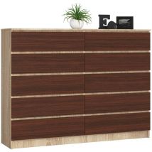 Akord - Kommode K160 Sonoma-Eiche 160 cm 10 Schubladen Front Wenge B160 x H121 x T40 cm