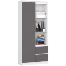 Akord - Armadio da ufficio R11 Bianca 80 cm 1 anta 2 cassetti inserto frontale Grigio Grafite 80x35x180 cm