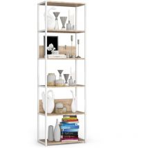 Akord - Scaffale stilo loft con ripiani in legno 60 cm Bianca 60 cm inserto frontale Sonoma Quercia 60x32x192 cm