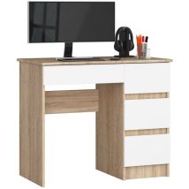 Scrivania Per Computer Akord A7 Sonoma Quercia 90 Cm 4 Cassetti Inserto Frontale Bianco 90x50x77 Cm Modello A Destra