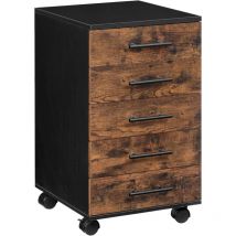 Aktenschrank, Rollcontainer mit 5 Schubladen, Holz Büroschrank, Kommode Aufbewahrungsschrank, Industrie Stil Einfache Montage Rustikal, HOOBRO