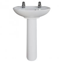AKW - Livenza Plus Basin with Full Pedestal 500mm Wide - 2 Tap Hole