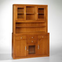 Alacena 5 puertas y 4 cajones , pino macizo, Moblit, serie Kalpe, medidas: (187x91x42) cm ( altoxanchoxfondo), color cerezo