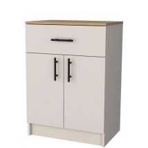 Alacena Mayorca en melamina con 2 puertas , 2 estantes y cajon con rieles metalicos , Blanco / Beige , 85.1 cm x 60 cm x 40.5 cm